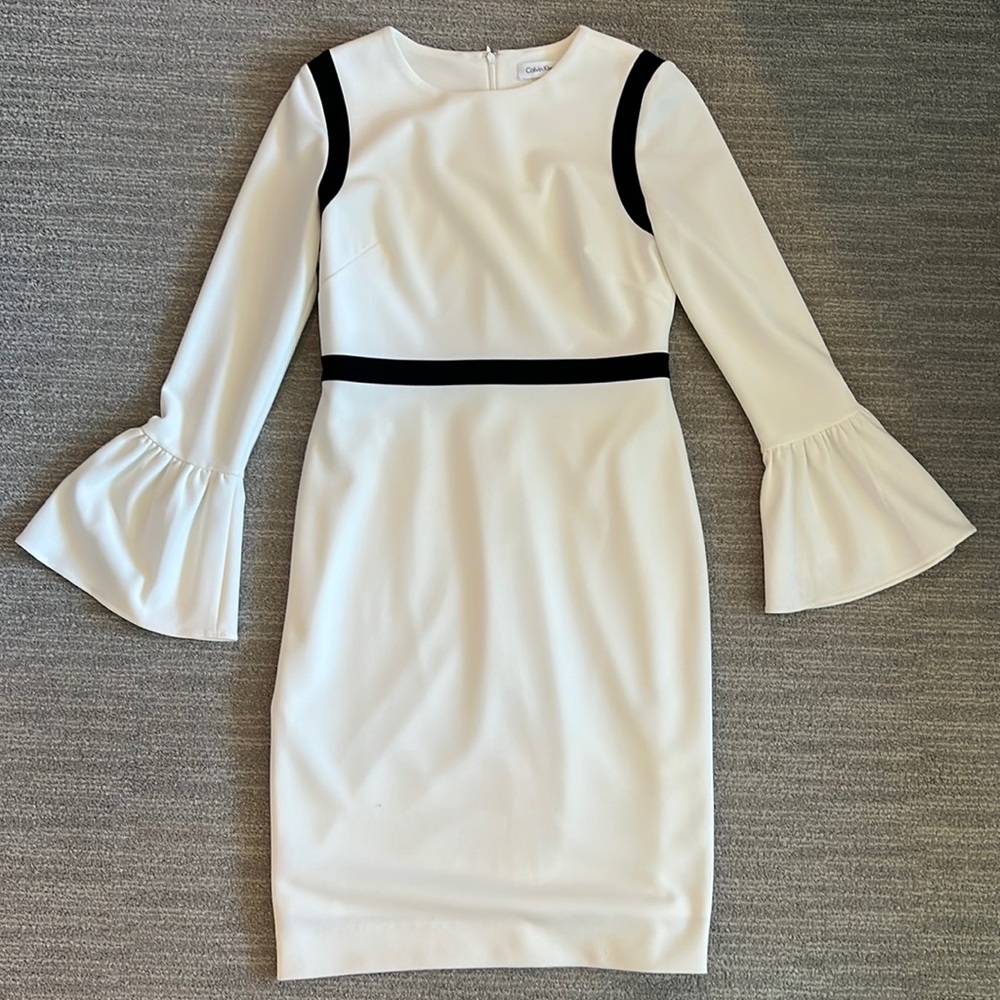 Calvin Klein Sheath Dress with Bell Sleeves for Weddings